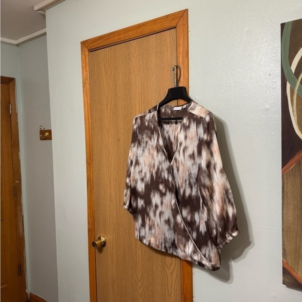 New York & Company XL w/Geometric Print 3/4 Sleeve Faux Wrap Blouse – EUC